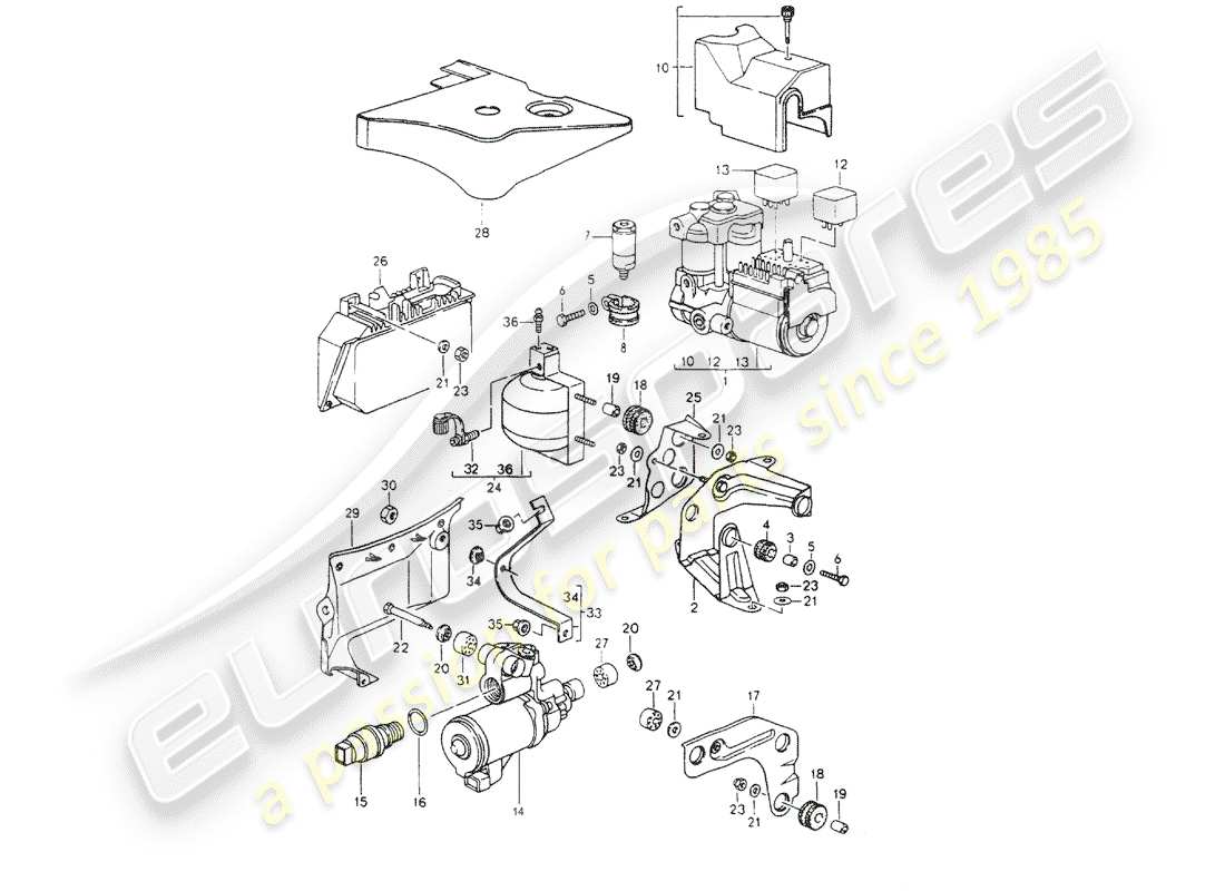 porsche 1994 (964) hydraulic unit - anti-locking brake syst. -abs- - control part diagram