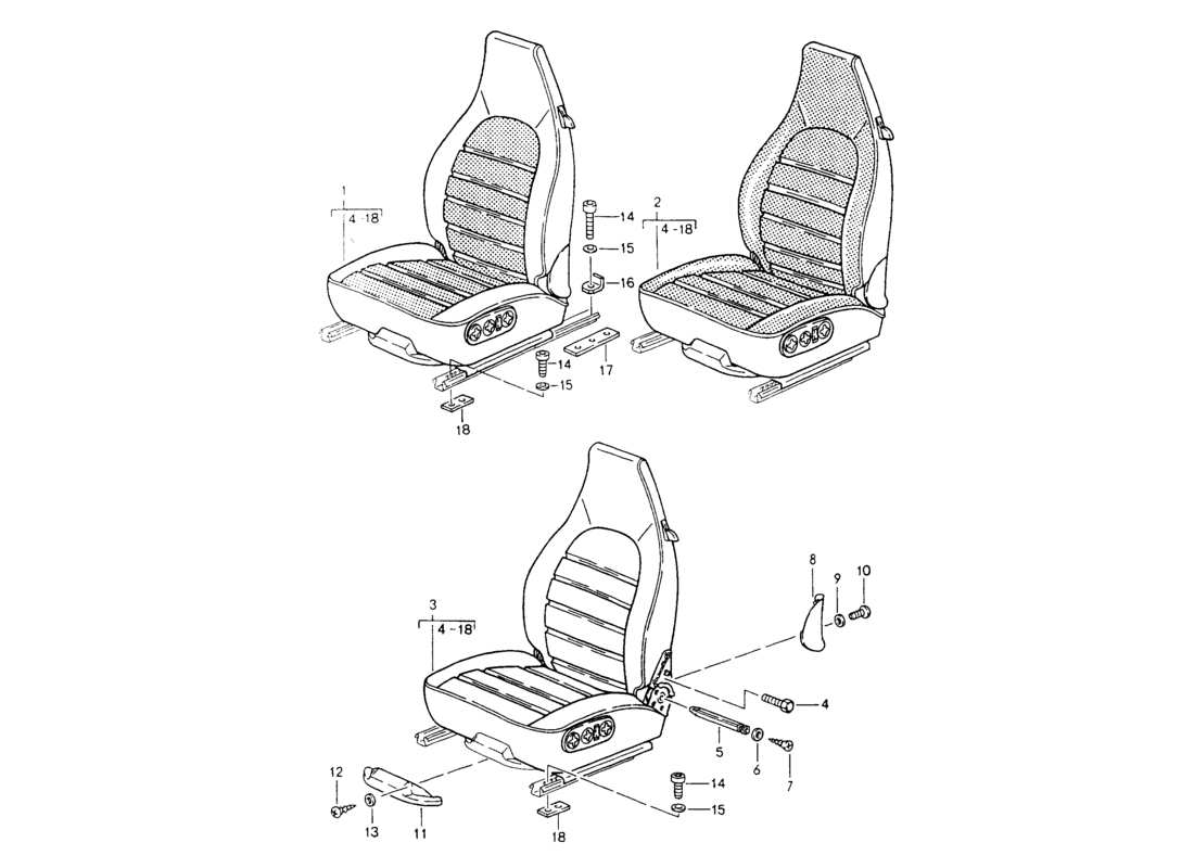 porsche 1994 (964) seat - complete parts diagram
