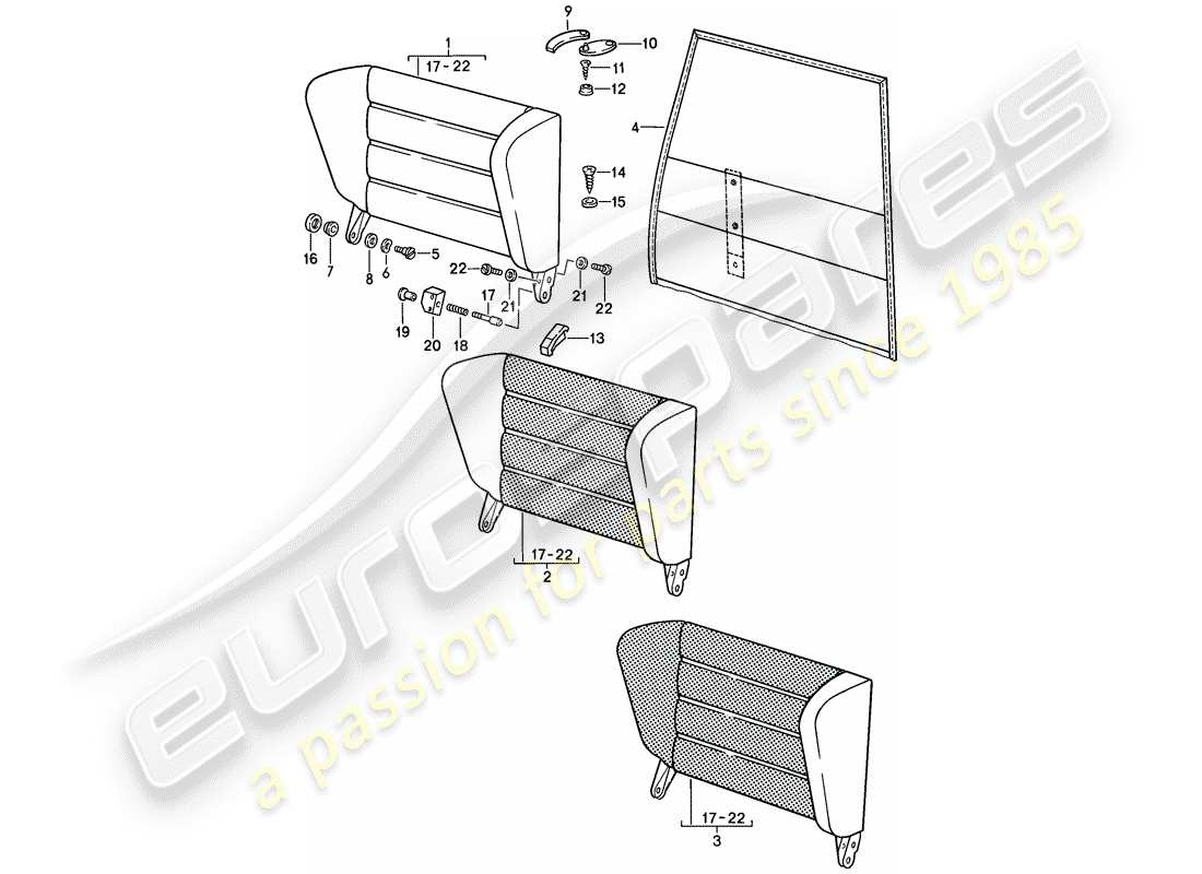 porsche 1985 (911) emergency seat - backrest part diagram