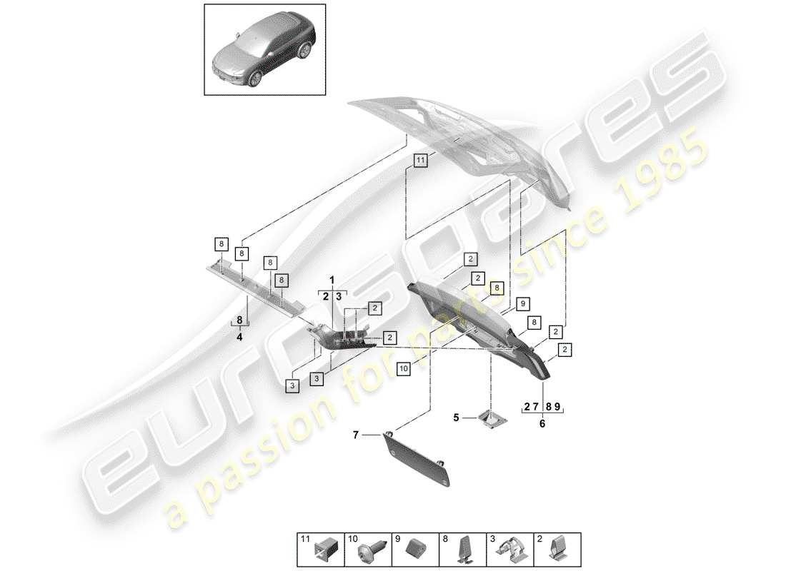 porsche 2020 (cayenne e3 9ya/9yb) trim panel for hatch gate part diagram