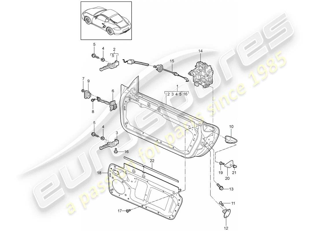 porsche 2009 (987 cayman) door shell part diagram