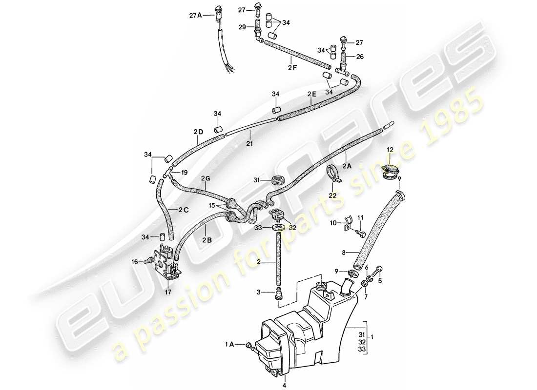 porsche 1986 (911) windshield washer unit part diagram