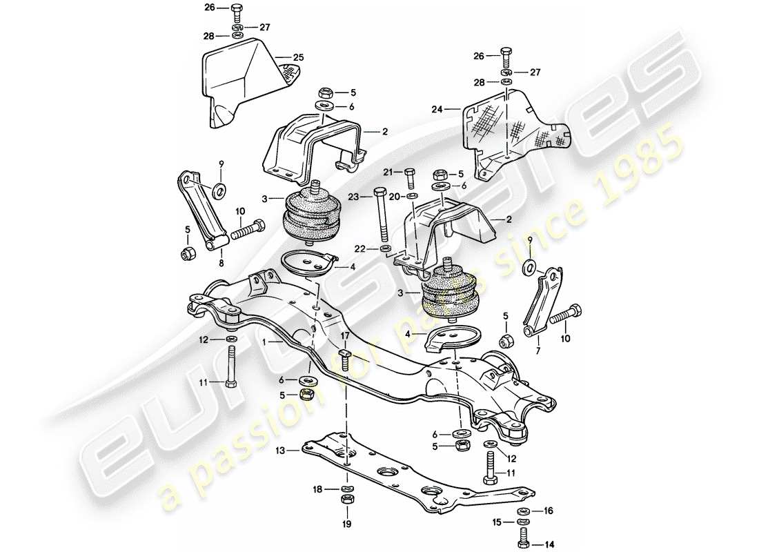 porsche 928 (1986) engine suspension part diagram