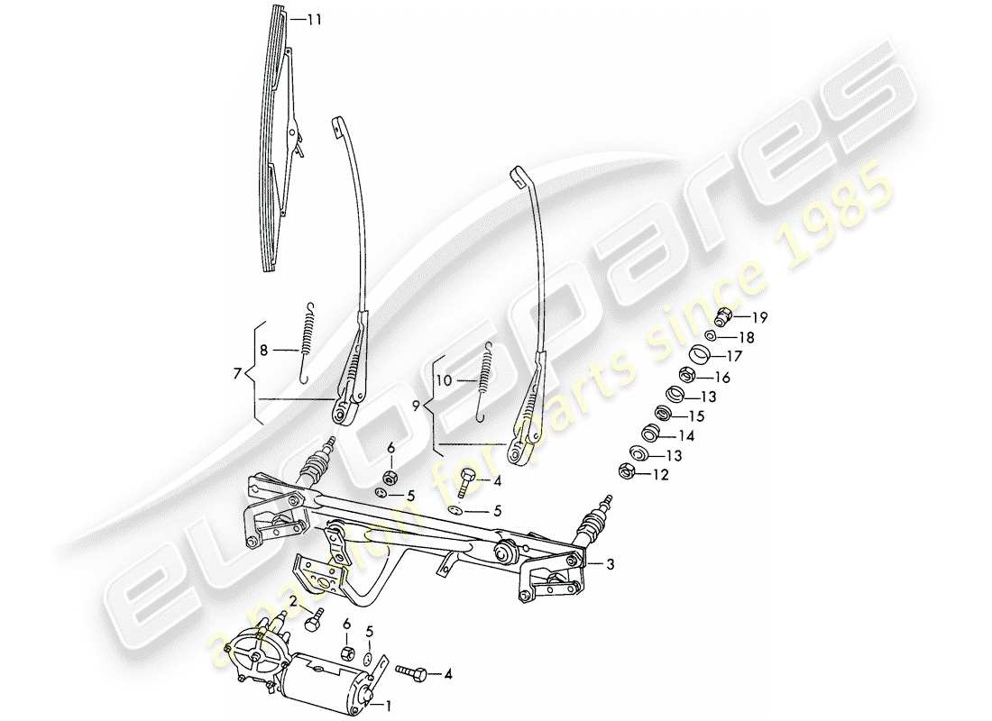 porsche 1968 (911/912) windscreen wiper system part diagram