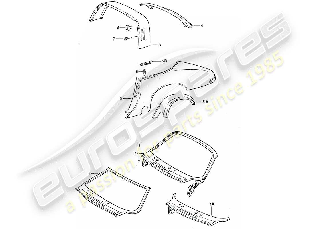 porsche 1987 (911) exterior panelling - - to fit use workshop material part diagram
