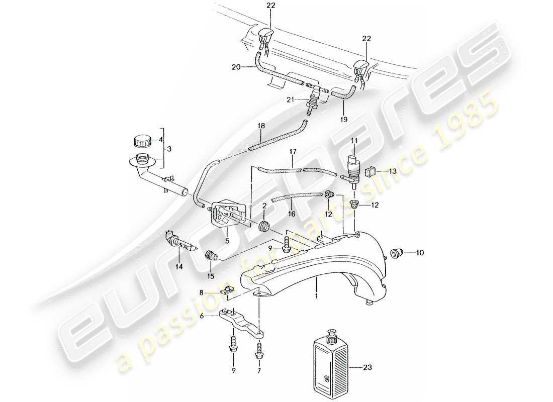 porsche 2005 (996 turbo / gt2) windshield washer unit parts diagram