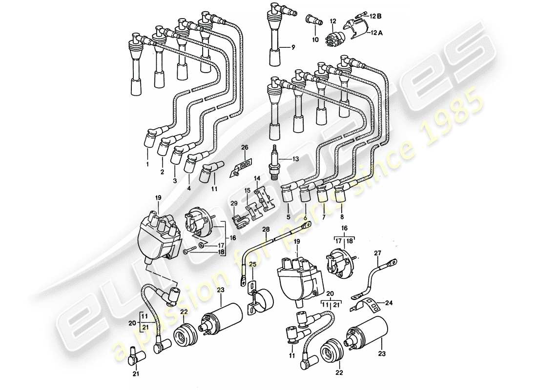 porsche 1992 (928) engine electrics part diagram