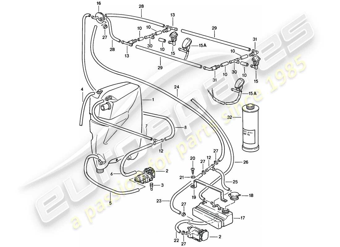 porsche 1983 (928) windshield washer unit part diagram