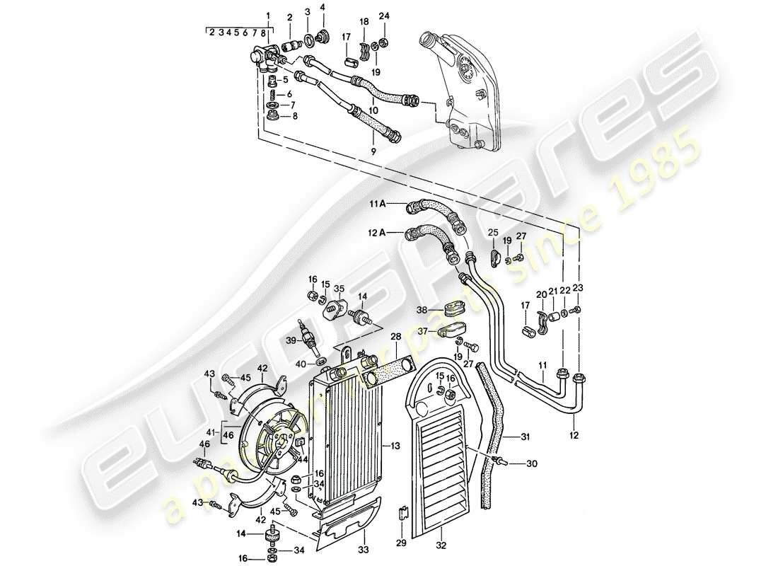 porsche 911 (1987) engine lubrication - oil cooler parts diagram