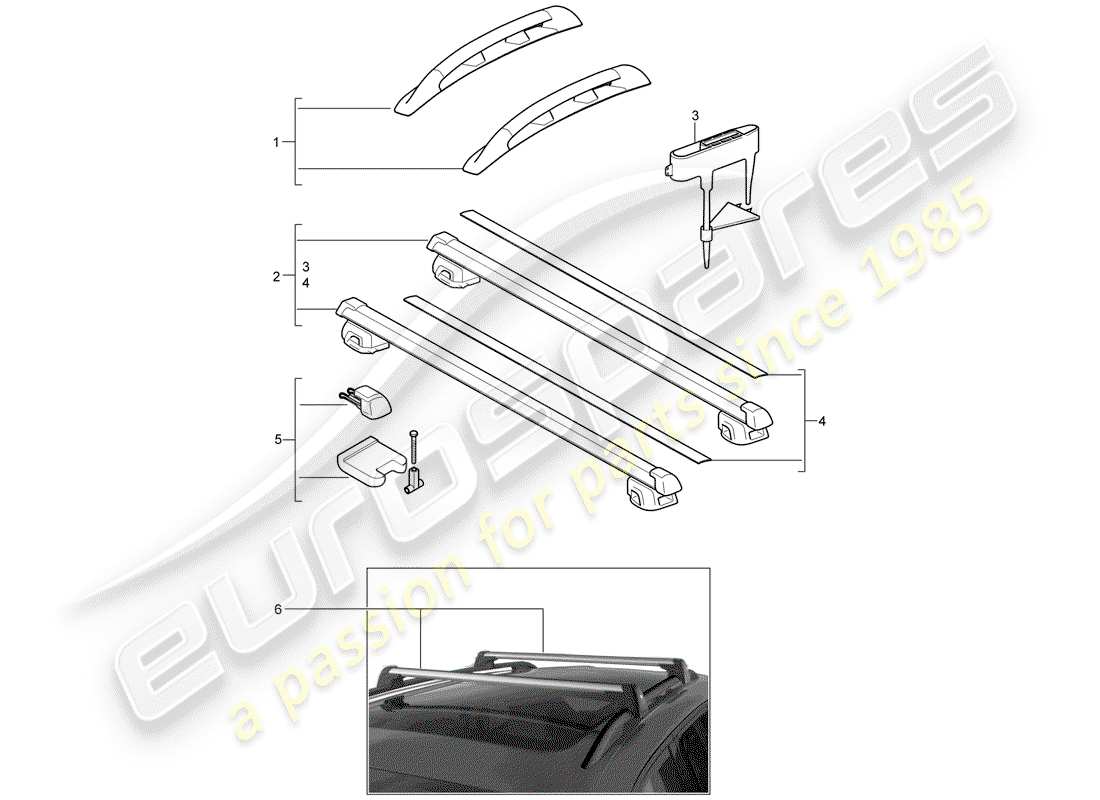porsche 2010 (tequipment cayenne) roof rail part diagram