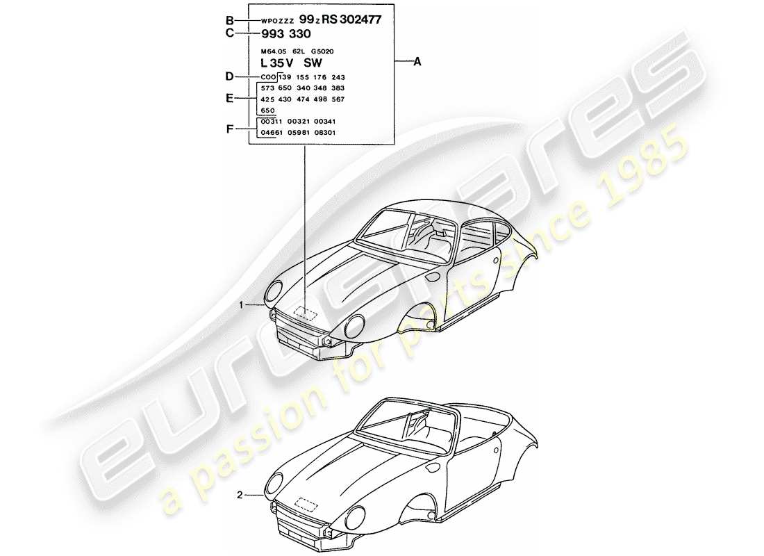 porsche 1998 (993) car body part diagram