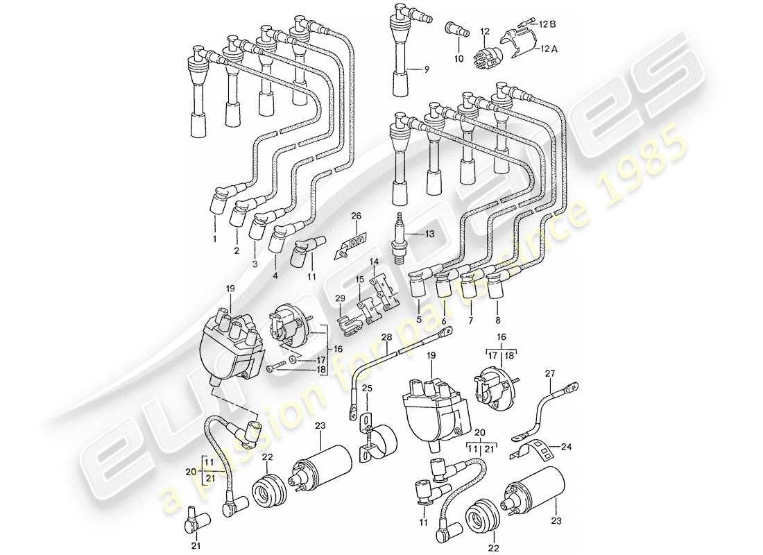 porsche 1987 (928) engine electrics part diagram