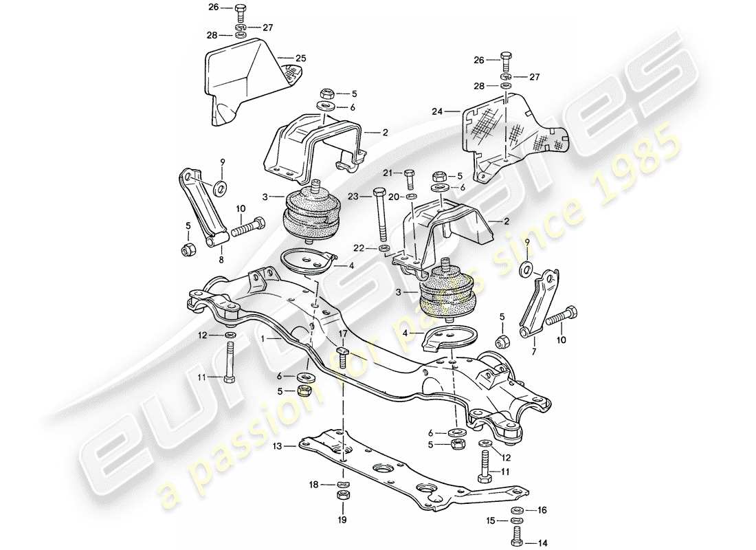porsche 928 (1987) engine suspension part diagram