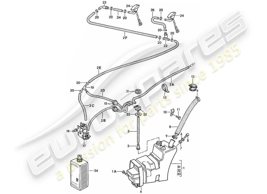 porsche 1987 (911) windshield washer unit part diagram