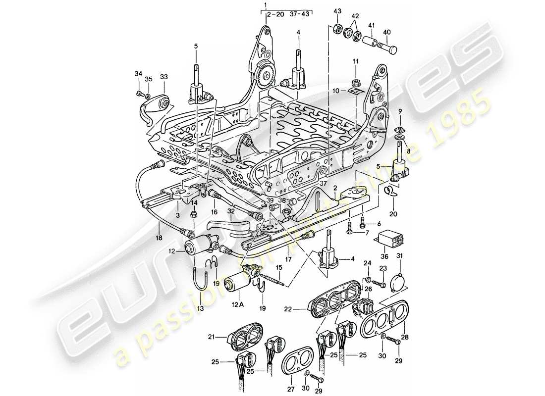 porsche 1986 (928) sports seat - electrically adjustable - frame for seat - single parts - d - mj 1985>> part diagram