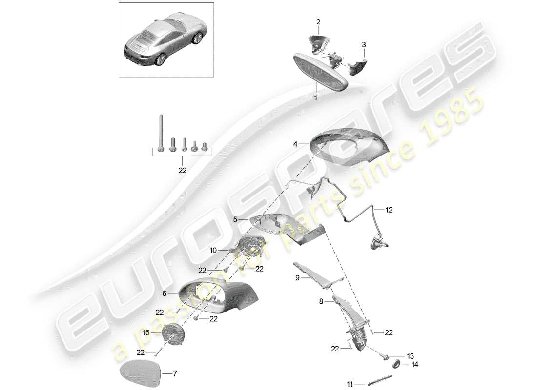 porsche 2012 (991-1) rear view mirror inner part diagram