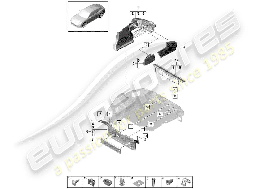 porsche 2020 (panamera 971-1) boot lining parts diagram