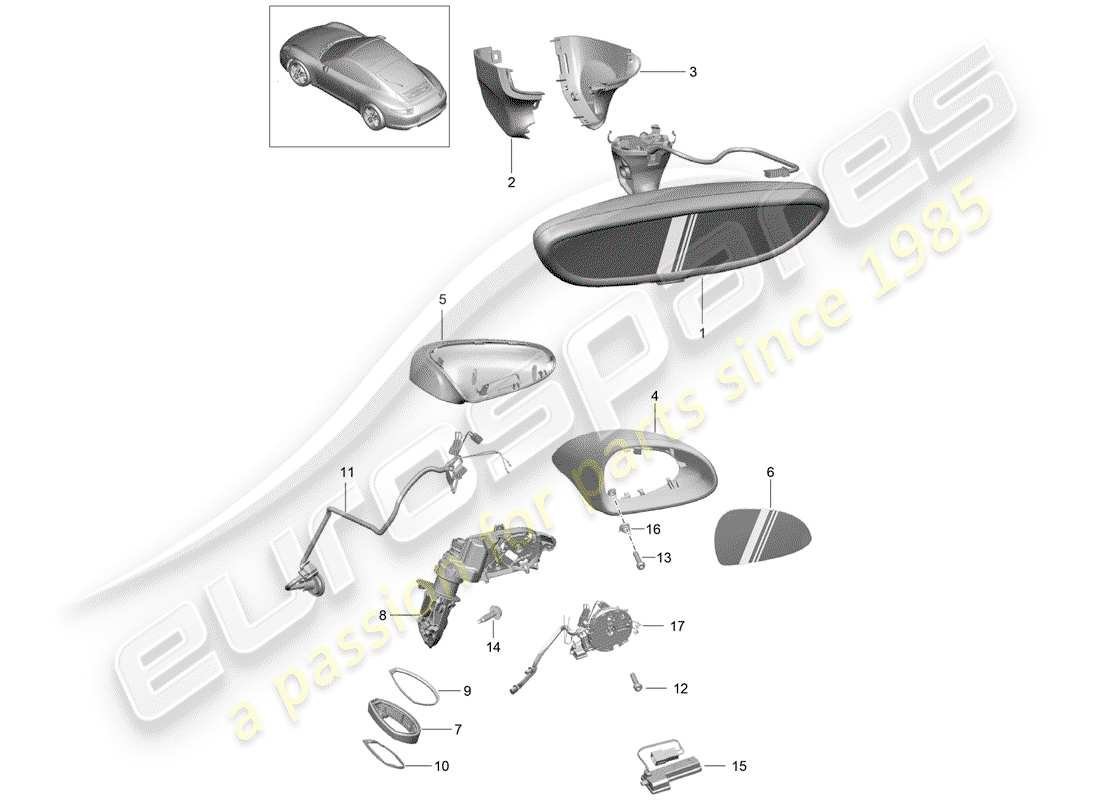 porsche 2015 (991-1) rear view mirror inner part diagram