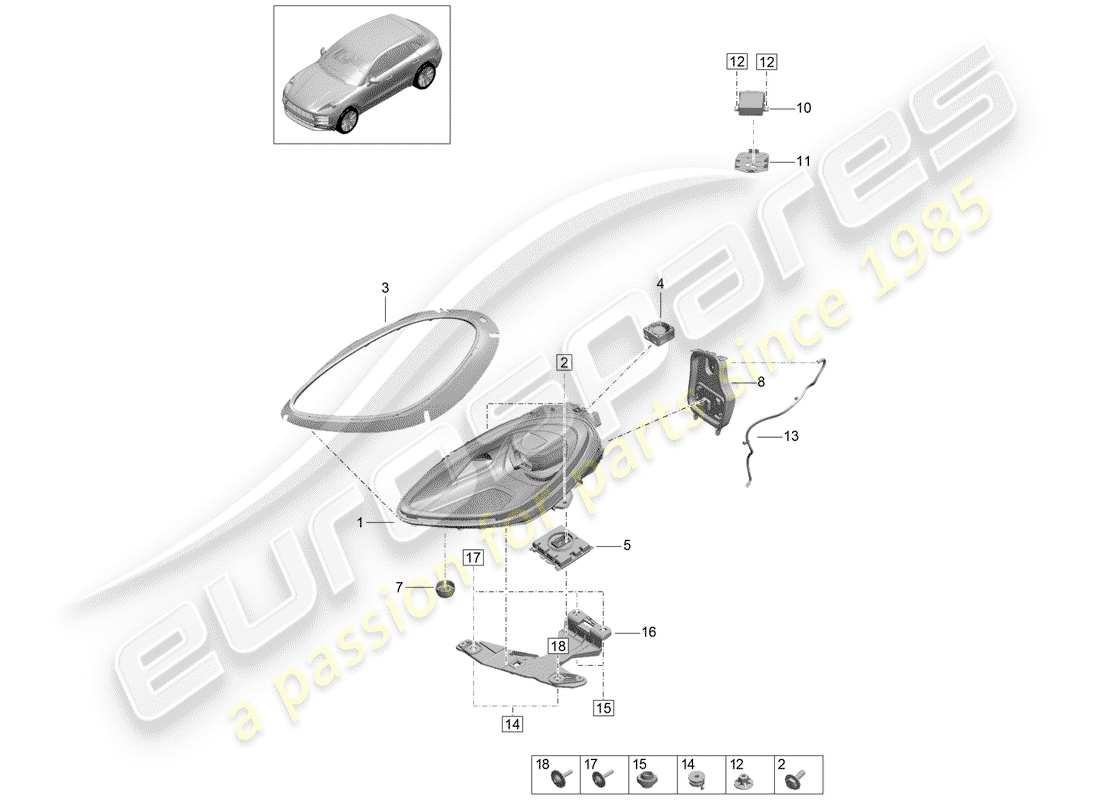 porsche 2019 (macan) led headlight parts diagram