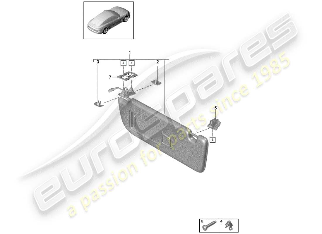 porsche 2018 (panamera 971-1) sun vizors part diagram