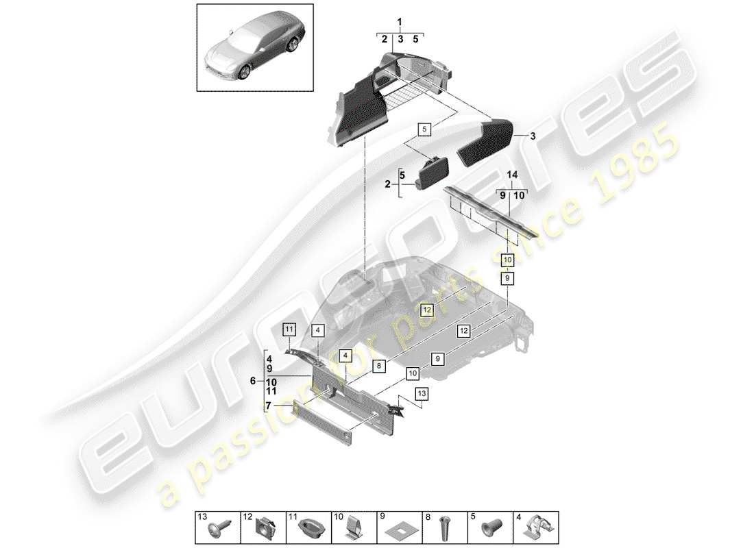 porsche panamera 971 (2017) boot lining parts diagram