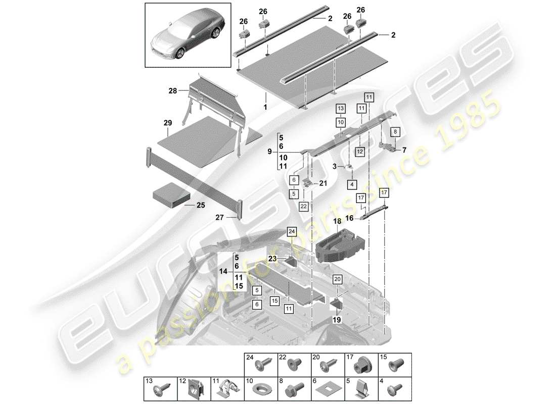 porsche 2017 (panamera 971-1) trunk linings part diagram