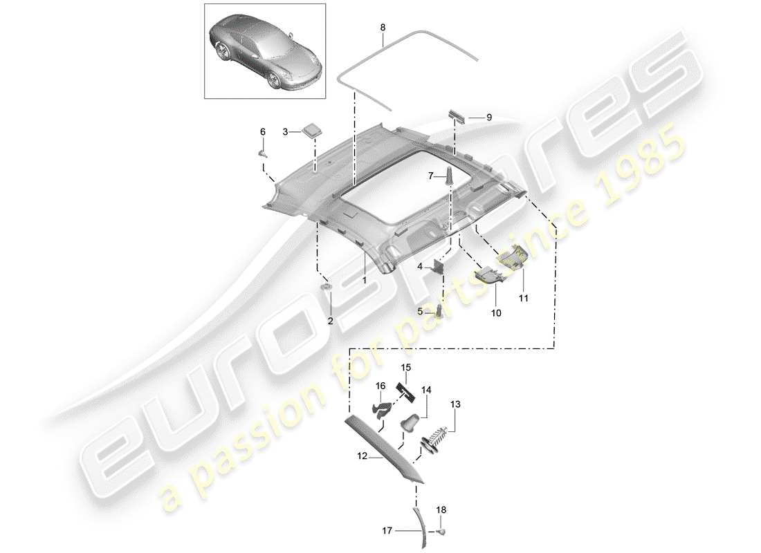 porsche 2013 (991-1) roof trim panel part diagram