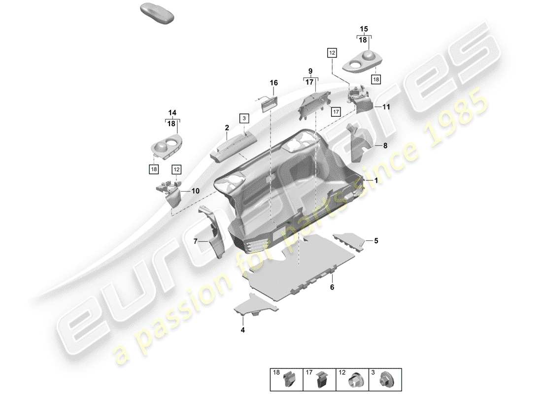 porsche 2019 (718 boxster spyder) cargo liner part diagram