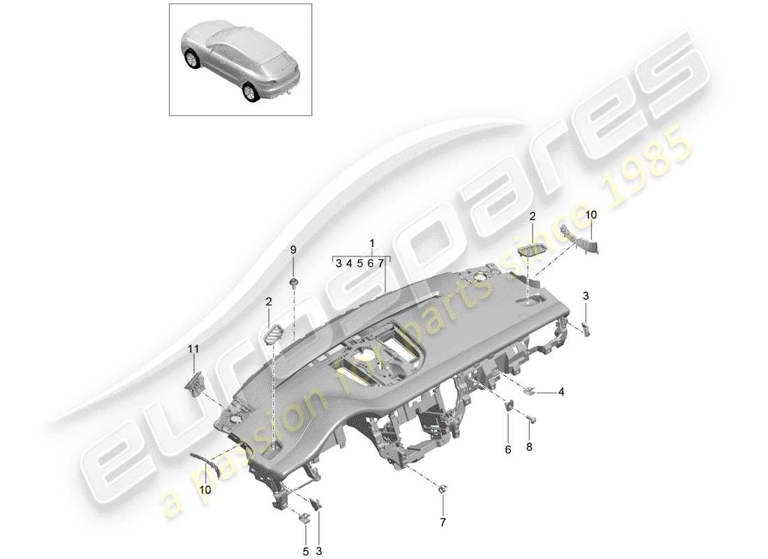 porsche 2017 (macan) dash panel trim parts diagram
