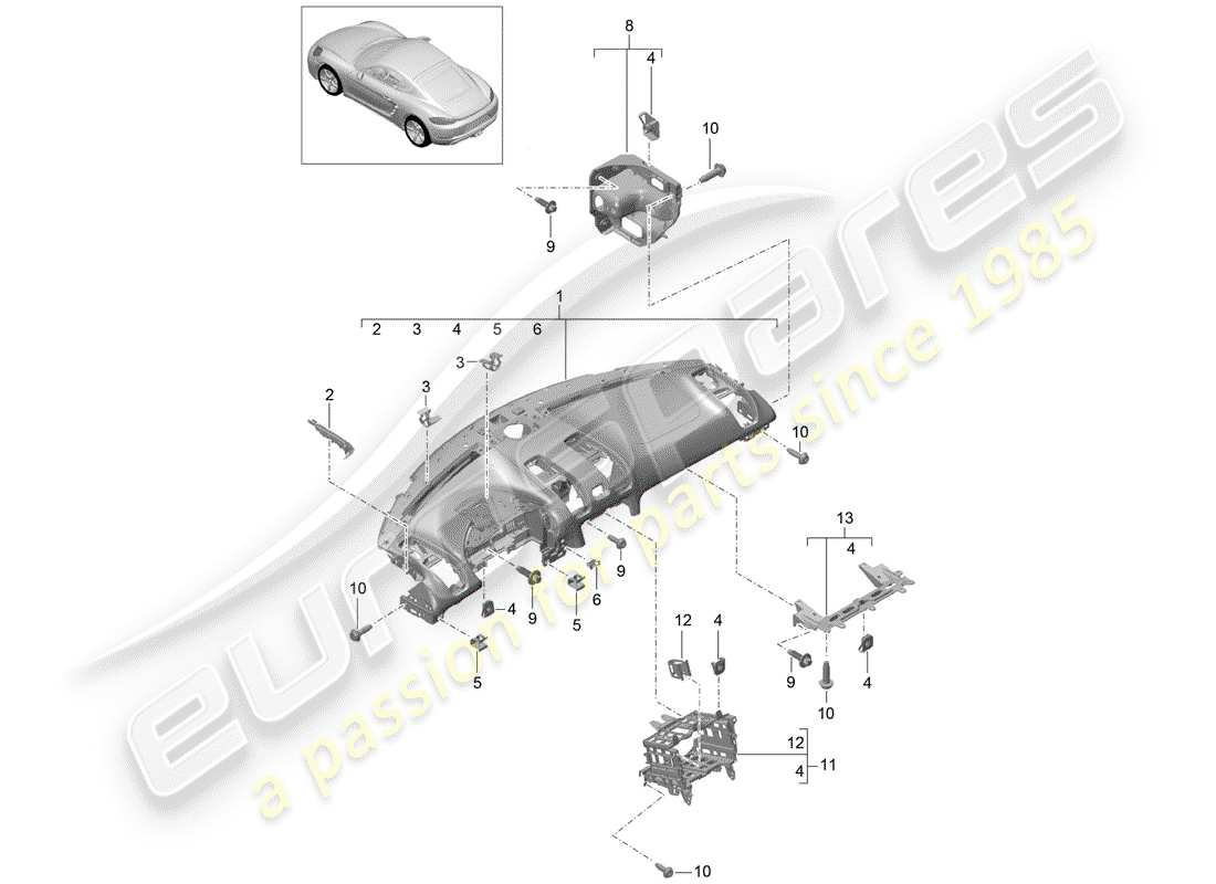 porsche 2019 (718 cayman) dash panel trim part diagram