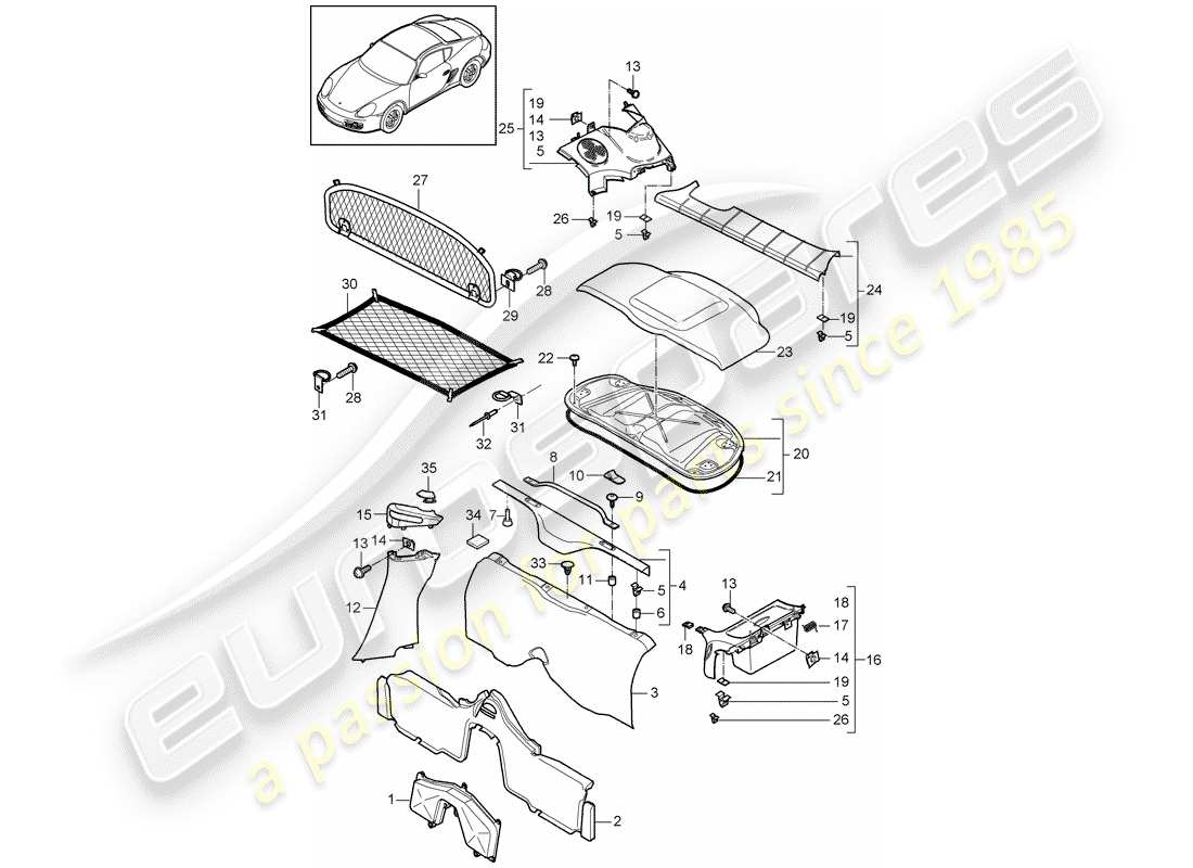 porsche 2010 (987 cayman) trims part diagram
