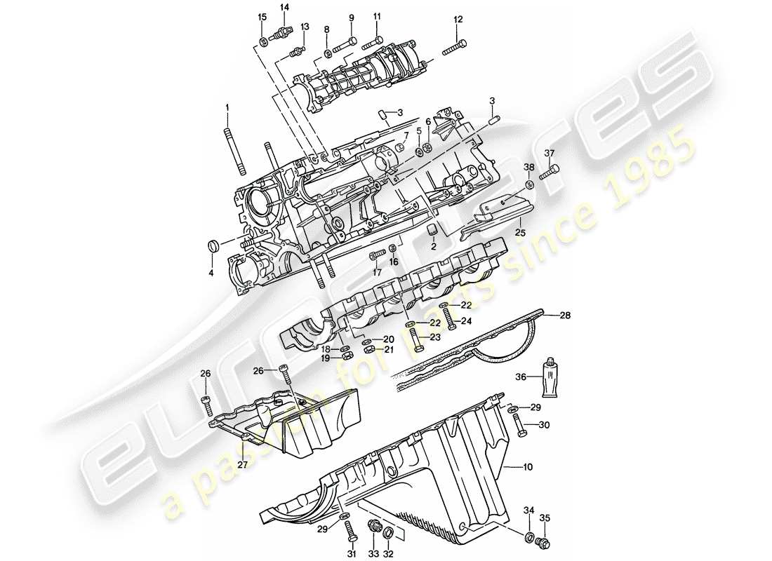 porsche 1987 (924s) crankcase - fasteners parts diagram