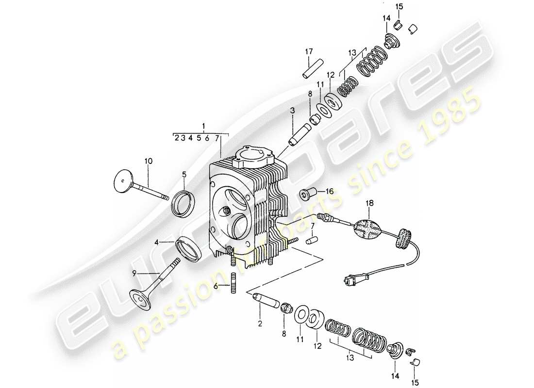 porsche 1995 (993) cylinder head part diagram