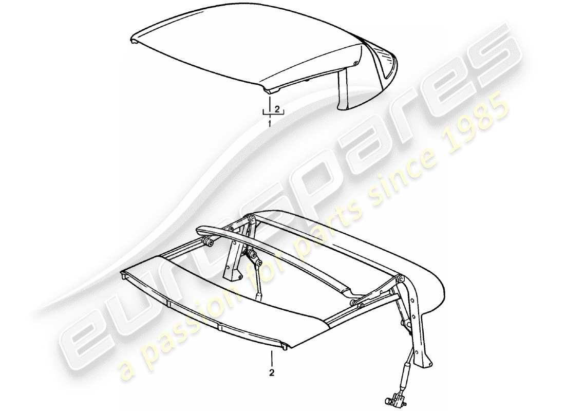 porsche 1981 (911) convertible top - top frame - manually part diagram