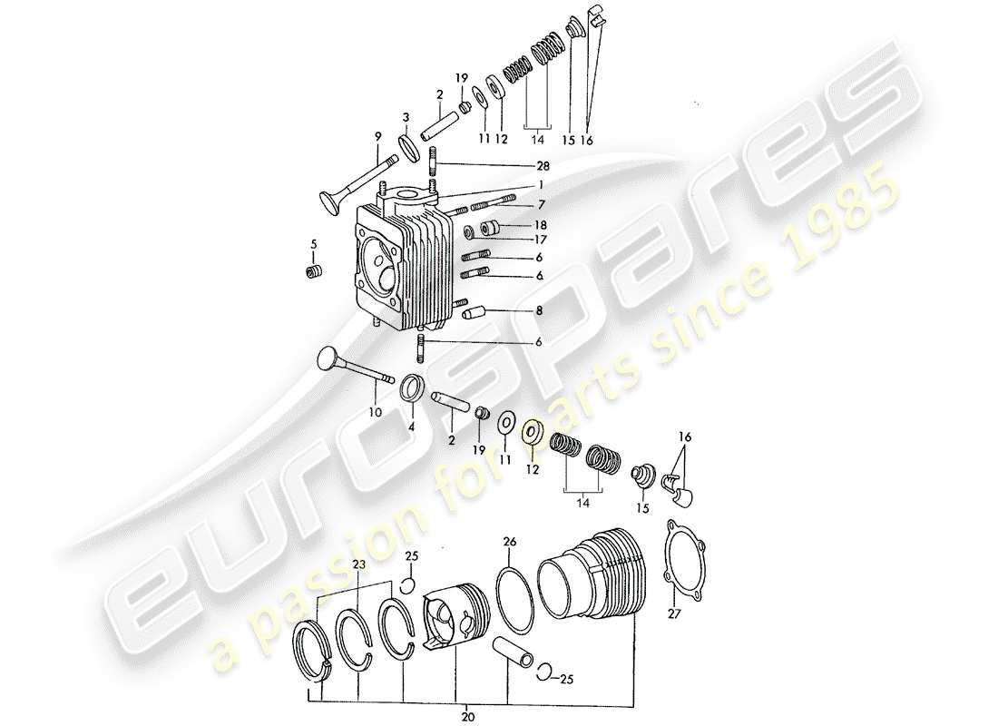 porsche 1969 (911/912) cylinder head - cylinder with pistons - repair set for maintenance - see illustration: part diagram