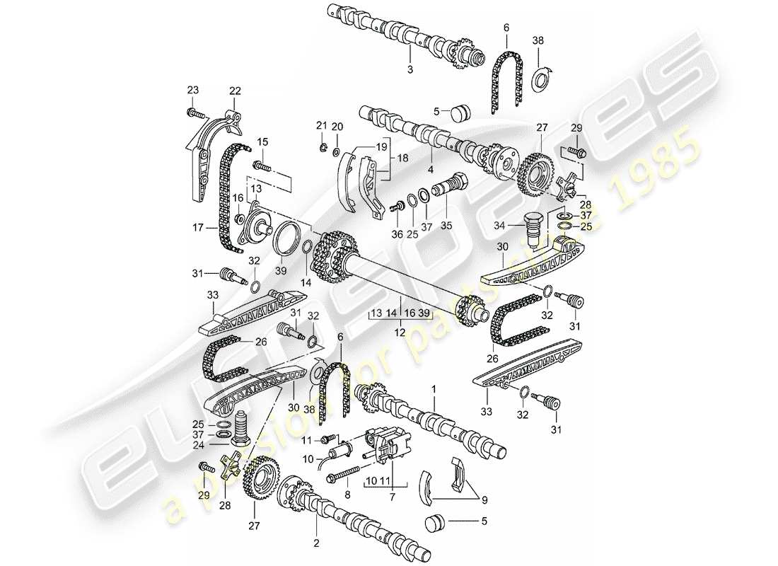 porsche 2001 (986 boxster) camshaft - timing chain part diagram
