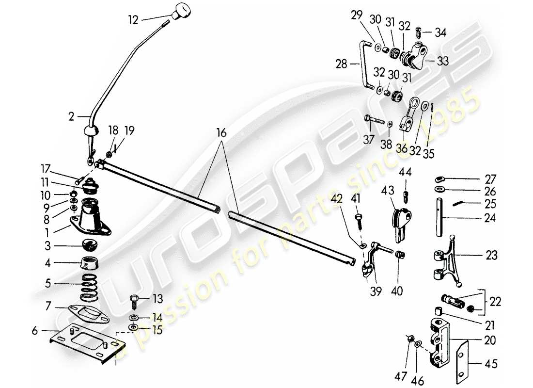 porsche 1955 (356/356a) transmission control parts diagram
