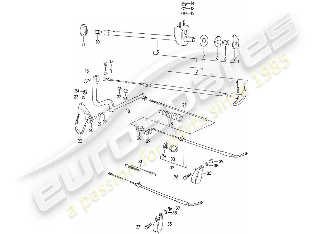 porsche 1955 (356/356a) handbrake part diagram