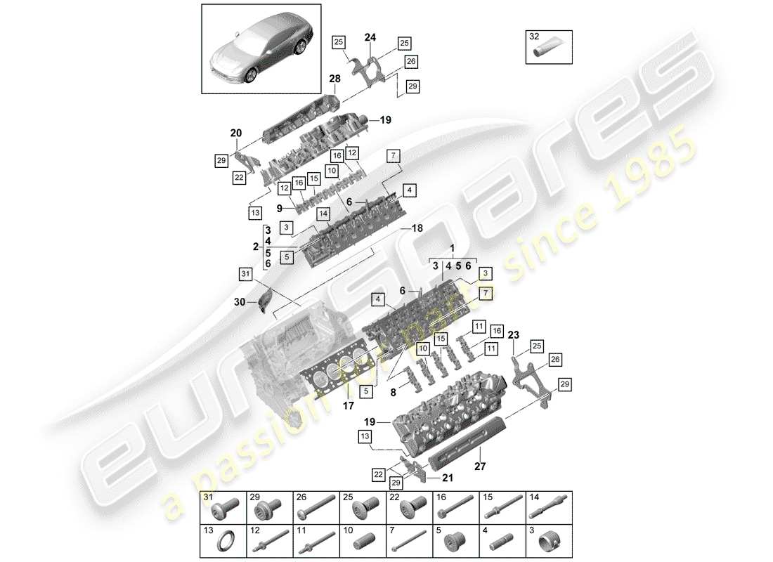 porsche 2019 (panamera 971-1) cylinder head part diagram
