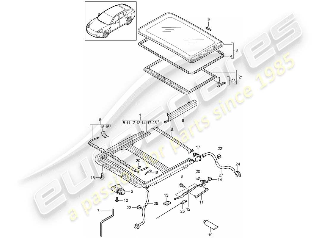 porsche 2014 (panamera 970) sliding/tilting roof part diagram