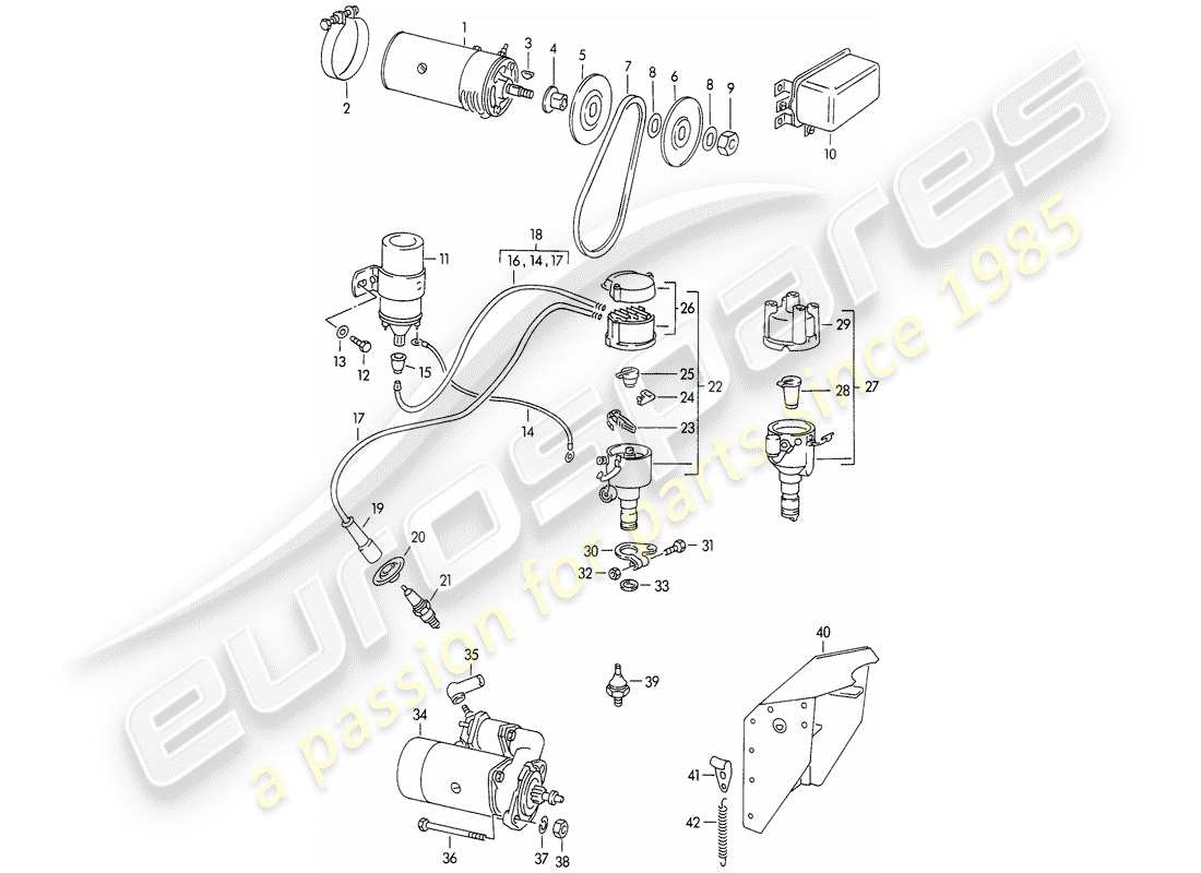 porsche 1955 (356/356a) electrical equipment - engine parts diagram