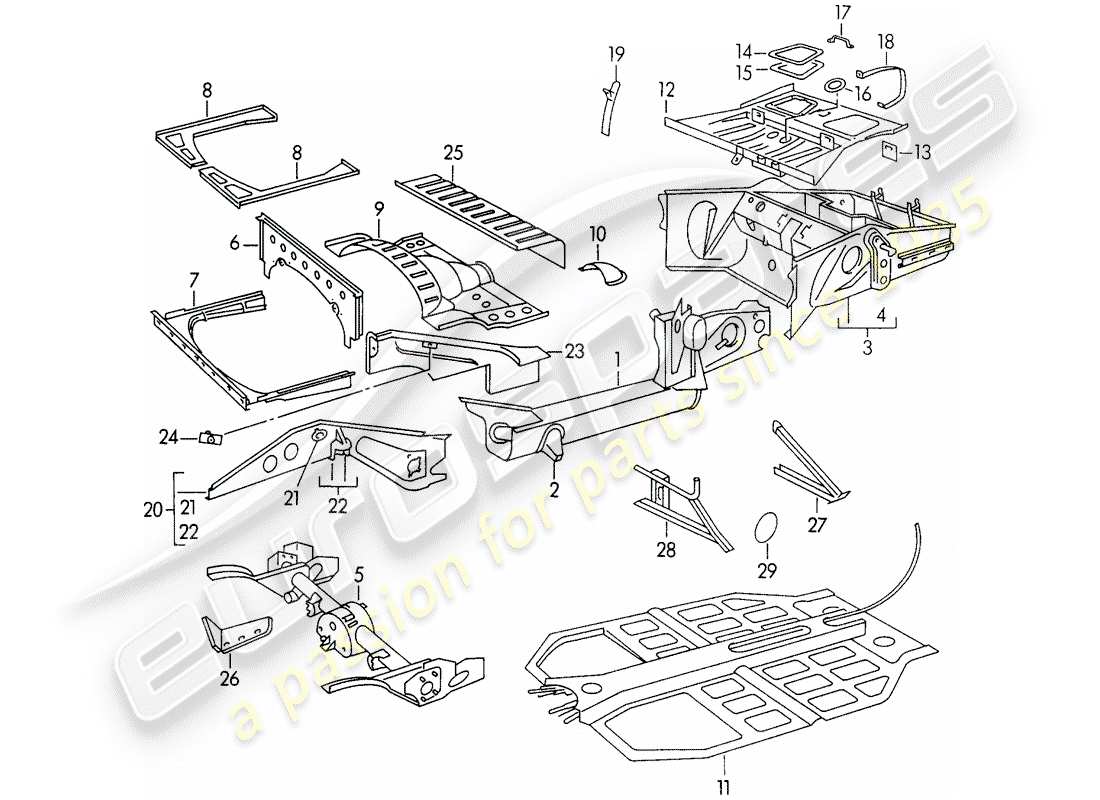porsche 1954 (356/356a) frame part diagram