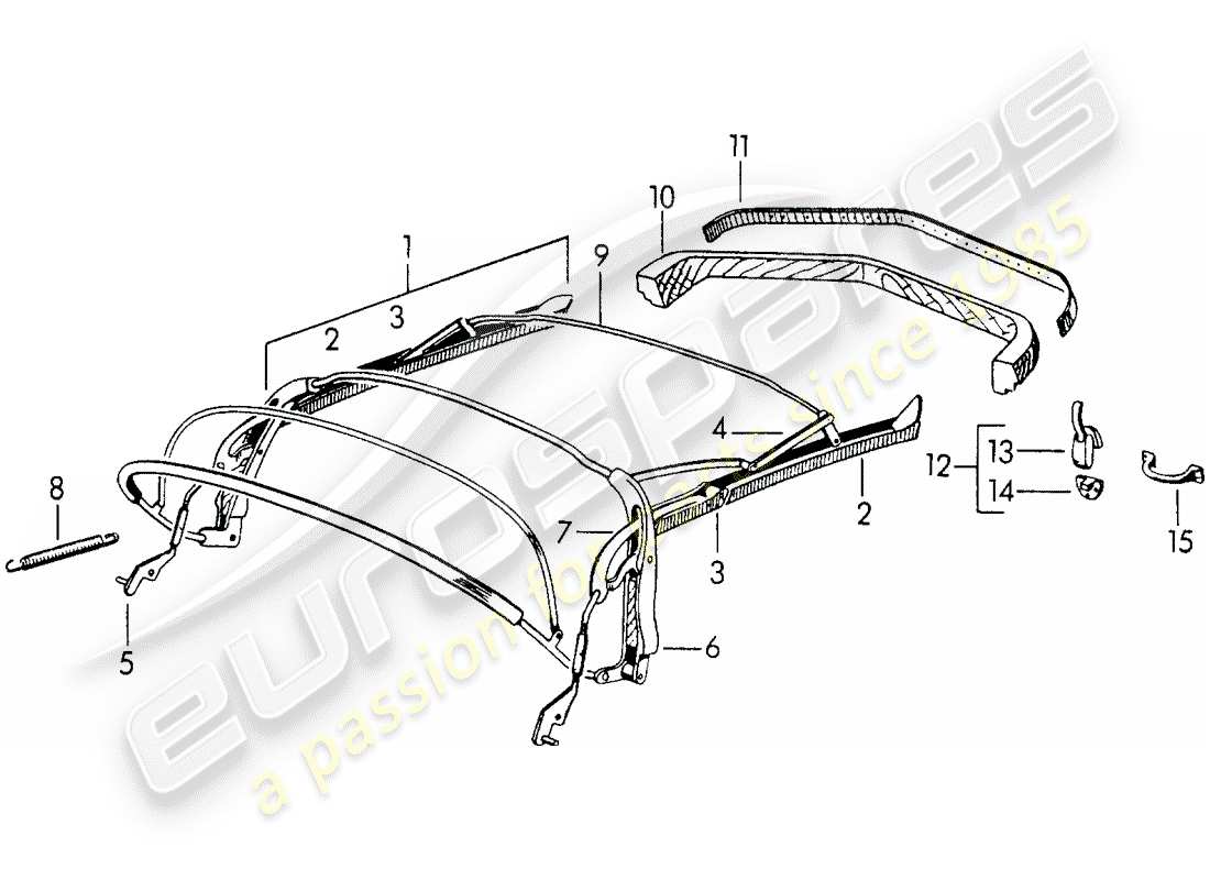 porsche 1955 (356/356a) top frame parts diagram