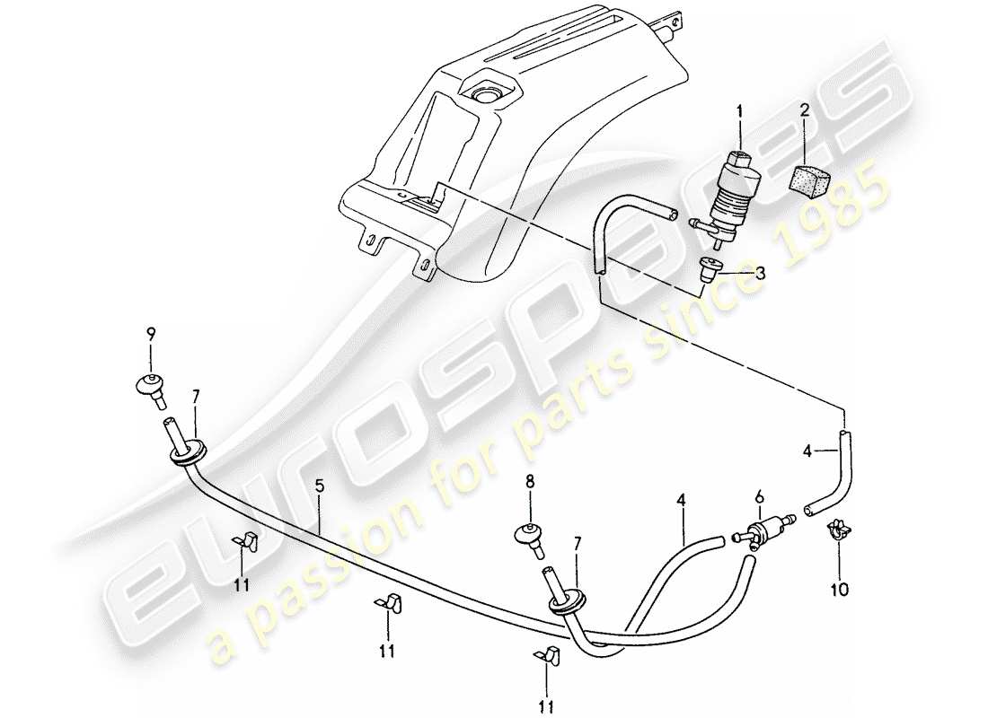 porsche 1994 (993) headlight washer system part diagram