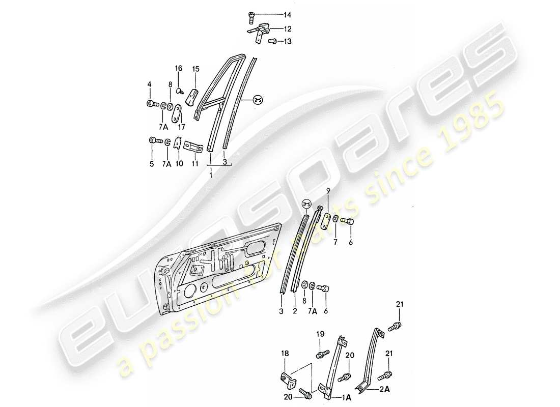 porsche 1987 (911) window frame part diagram