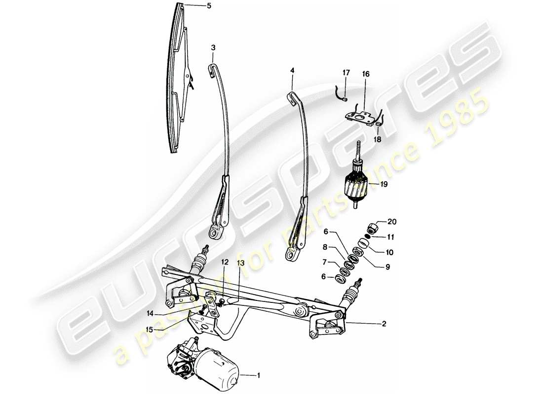 porsche 1970 (914) windscreen wiper system part diagram