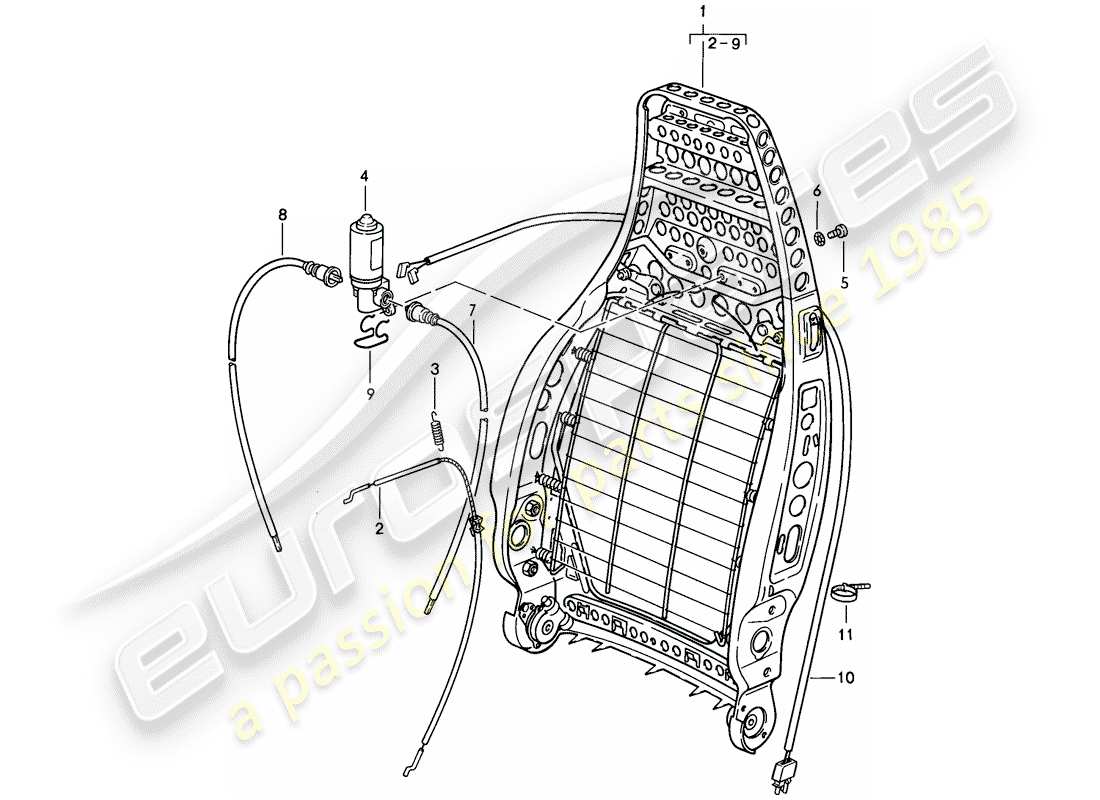porsche 1986 (911) backrest frame part diagram