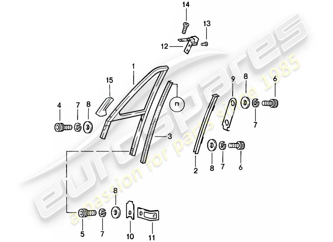 porsche 1986 (911) window frame part diagram