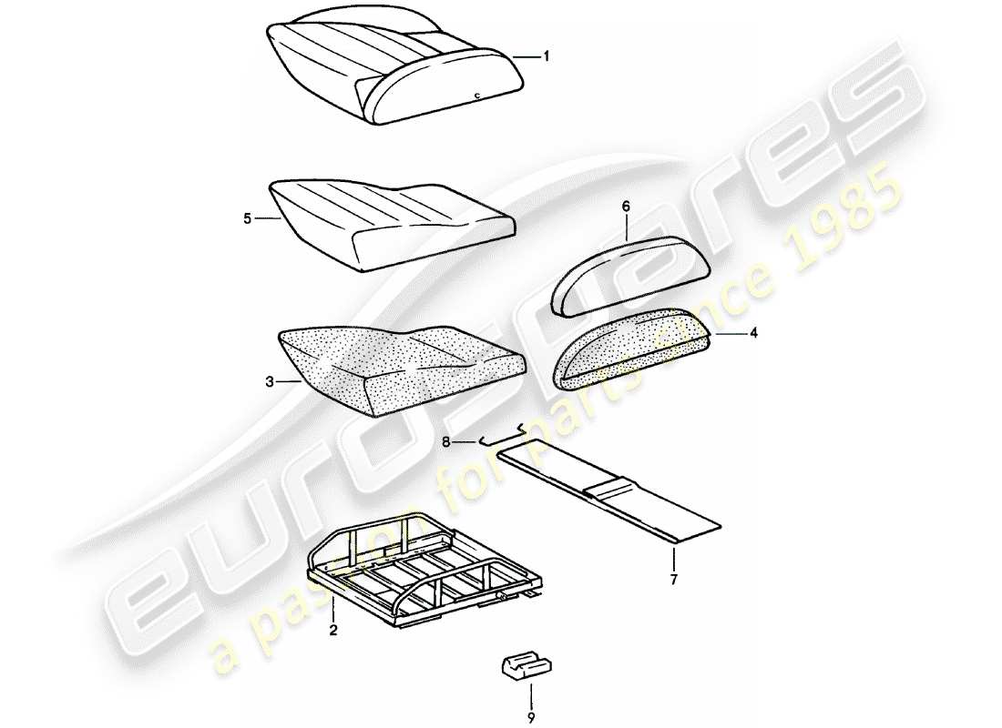 porsche 1982 (911) sports seat - seat cushion - single parts - d >> - mj 1980 part diagram