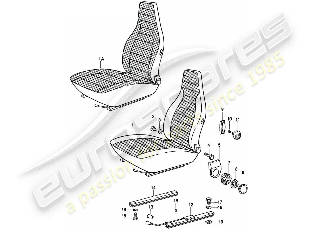 porsche 1982 (928) front seat - complete part diagram